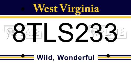 8TLS233 West Virginia License Plate