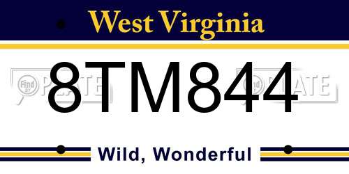 8TM844 West Virginia License Plate