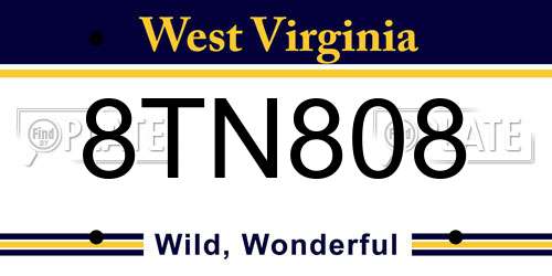 8TN808 West Virginia License Plate