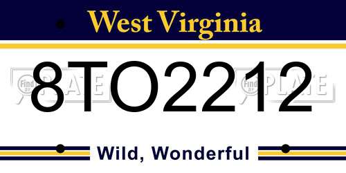 8TO2212 West Virginia License Plate