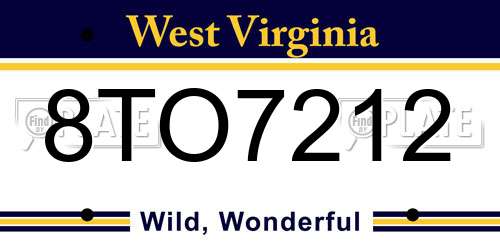8TO7212 West Virginia License Plate