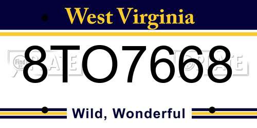 8TO7668 West Virginia License Plate
