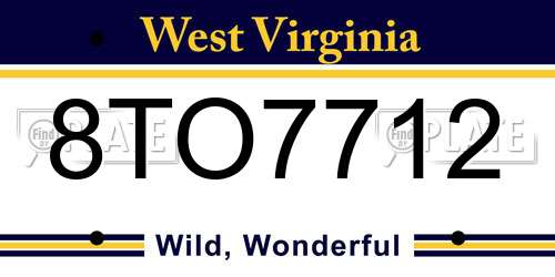 8TO7712 West Virginia License Plate
