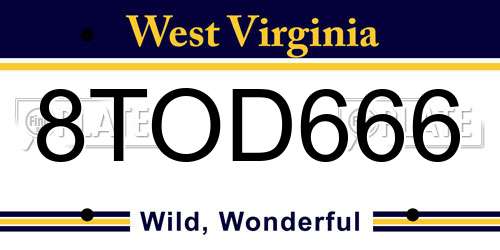 8TOD666 West Virginia License Plate