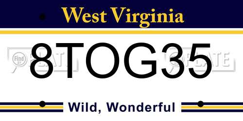 8TOG35 West Virginia License Plate