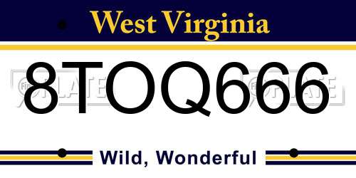 8TOQ666 West Virginia License Plate