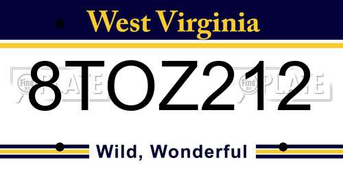 8TOZ212 West Virginia License Plate