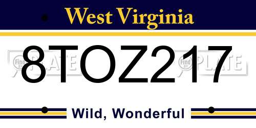 8TOZ217 West Virginia License Plate
