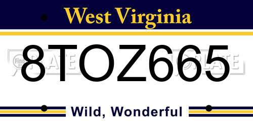 8TOZ665 West Virginia License Plate