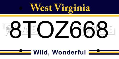 8TOZ668 West Virginia License Plate