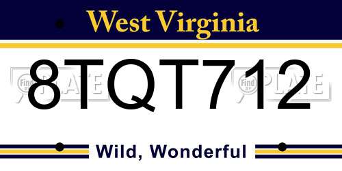 8TQT712 West Virginia License Plate