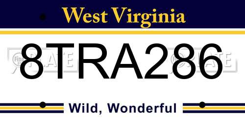 8TRA286 West Virginia License Plate