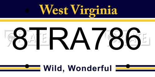 8TRA786 West Virginia License Plate