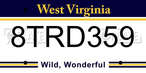 8TRD359 West Virginia License Plate
