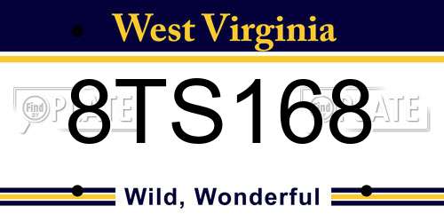 8TS168 West Virginia License Plate