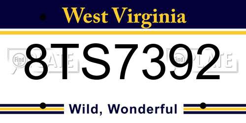 8TS7392 West Virginia License Plate