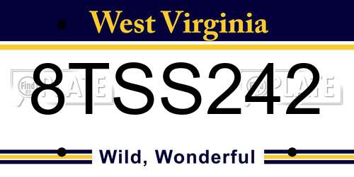 8TSS242 West Virginia License Plate