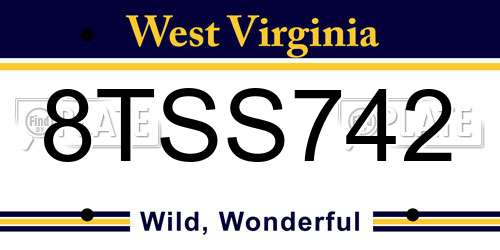8TSS742 West Virginia License Plate