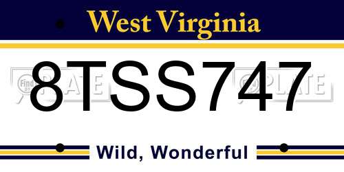8TSS747 West Virginia License Plate