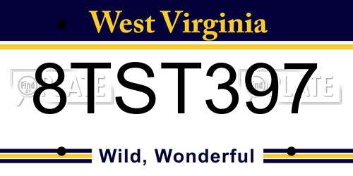 8TST397 West Virginia License Plate