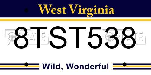 8TST538 West Virginia License Plate