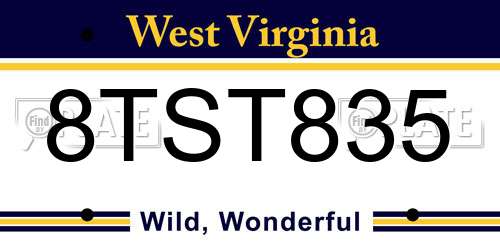 8TST835 West Virginia License Plate