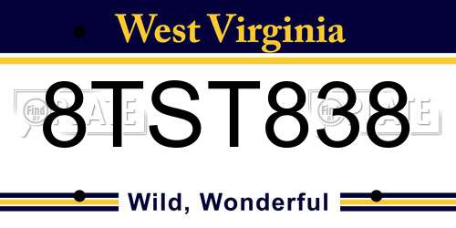 8TST838 West Virginia License Plate