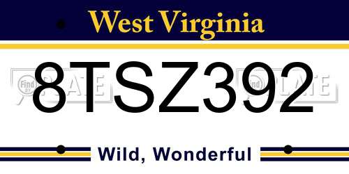 8TSZ392 West Virginia License Plate