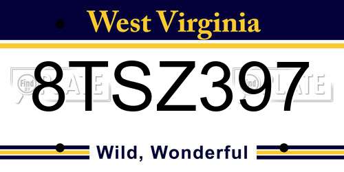 8TSZ397 West Virginia License Plate