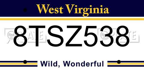 8TSZ538 West Virginia License Plate