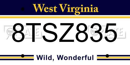 8TSZ835 West Virginia License Plate