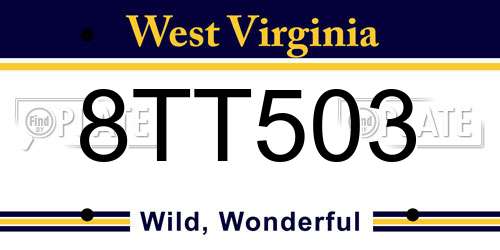8TT503 West Virginia License Plate