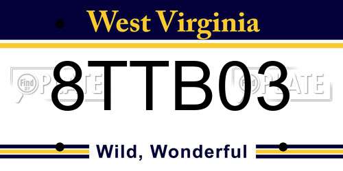 8TTB03 West Virginia License Plate