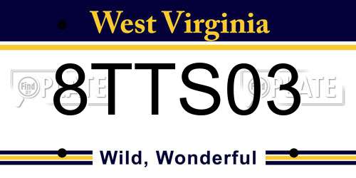 8TTS03 West Virginia License Plate