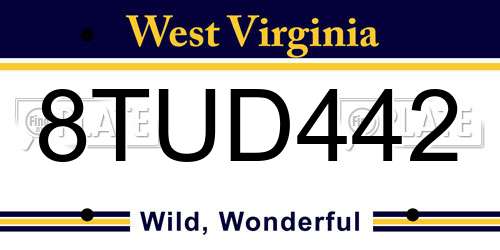 8TUD442 West Virginia License Plate
