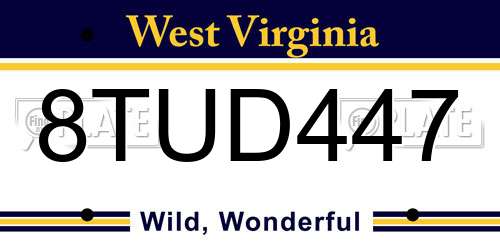 8TUD447 West Virginia License Plate