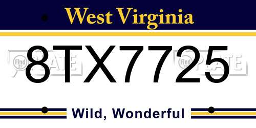 8TX7725 West Virginia License Plate