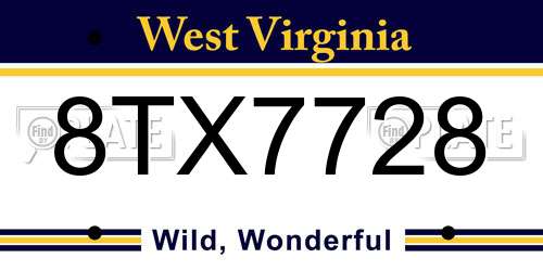 8TX7728 West Virginia License Plate