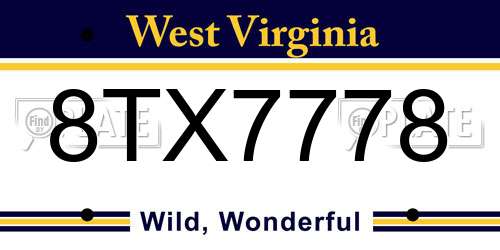 8TX7778 West Virginia License Plate