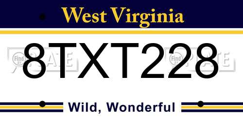 8TXT228 West Virginia License Plate