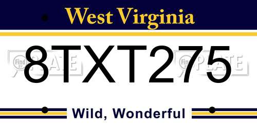 8TXT275 West Virginia License Plate