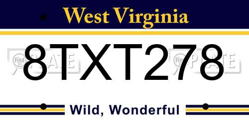8TXT278 West Virginia License Plate