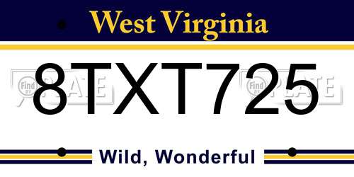 8TXT725 West Virginia License Plate