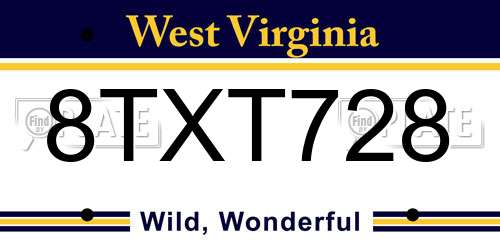 8TXT728 West Virginia License Plate