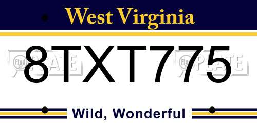 8TXT775 West Virginia License Plate