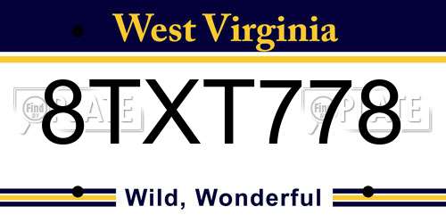 8TXT778 West Virginia License Plate