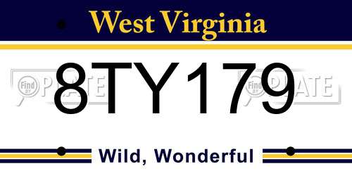 8TY179 West Virginia License Plate