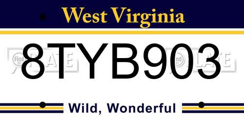 8TYB903 West Virginia License Plate