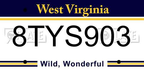 8TYS903 West Virginia License Plate