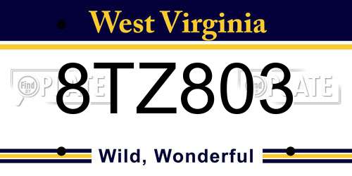 8TZ803 West Virginia License Plate